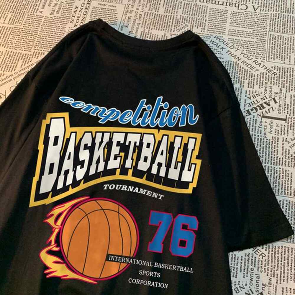 Compeon Basketball 76 Men Women Street O-Neck Clothes Loose Oversize T-Shirts Haruku Cotton Brand Short Sleeve