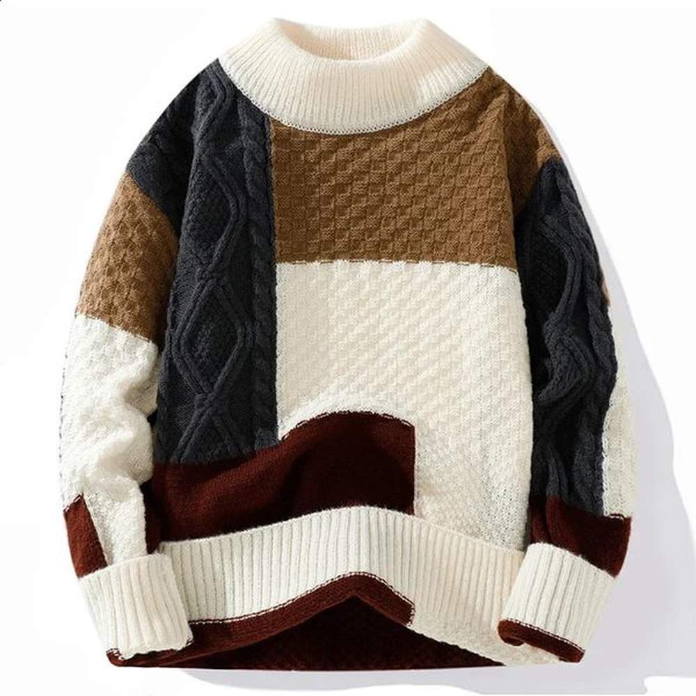Contrasting Color Crew Neck Sweater Men Autumn Winter Loose Lazy Korean Version The Trend Knitwear Bottom Line Pullover 241224