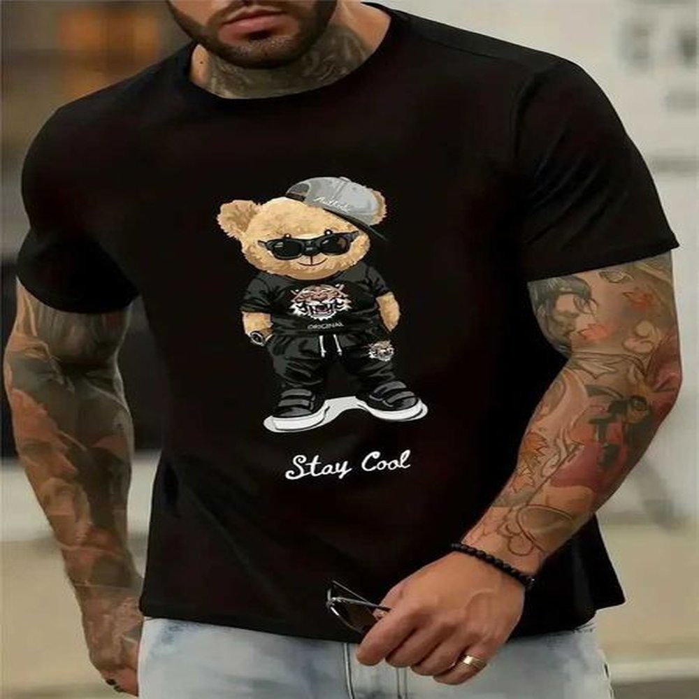 Cool Bear Print Mens Pattern Cotton T-shirt Summer Casual and Comfortable T-shirt Mens Clothing W250211