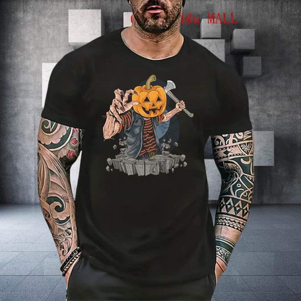 Cool Design Men T Shirts pumpkin Round Neck Short Sleeve Casual Beach Skull 230g 100% Cotton Mens Tshirts Wholesale Tee Shirt