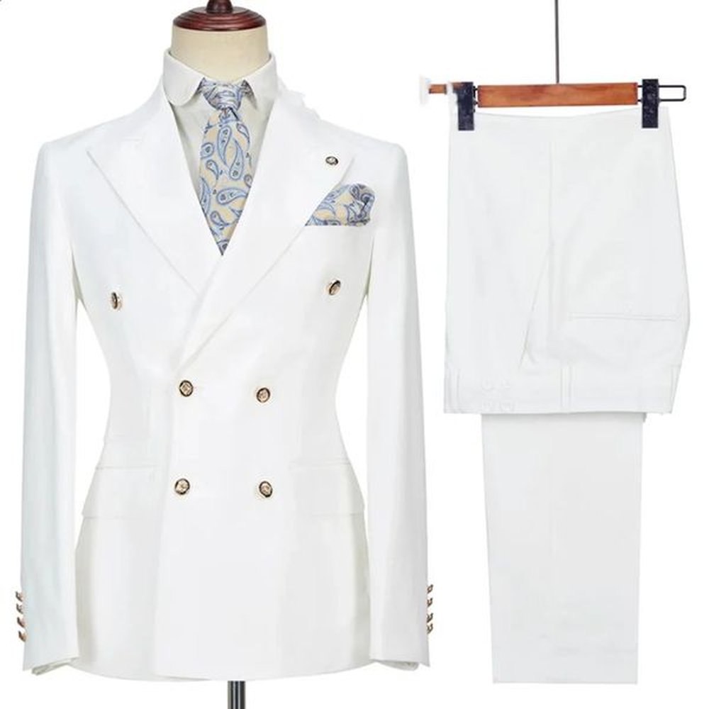 2024 Costume Homme White Double Breasted Business Suits For Men Groom Tuxedos Wedding Terno Masculino Slim Fit 2PCSBlazerPant 250121