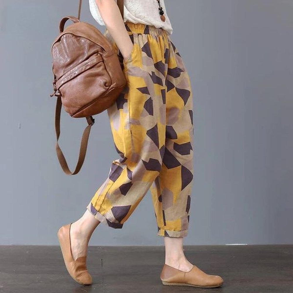 cotton and linen pants for women summer printing harem female