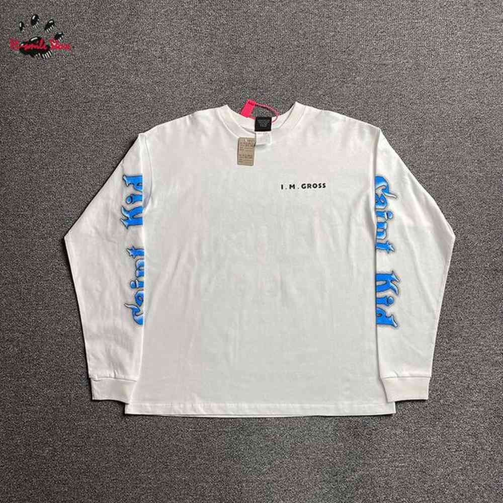 Cotton Hip Hop Saint Long Sleeve Mens Tshirt 1 Black and White Quality Loose Cartoon Graphic Printing 240816
