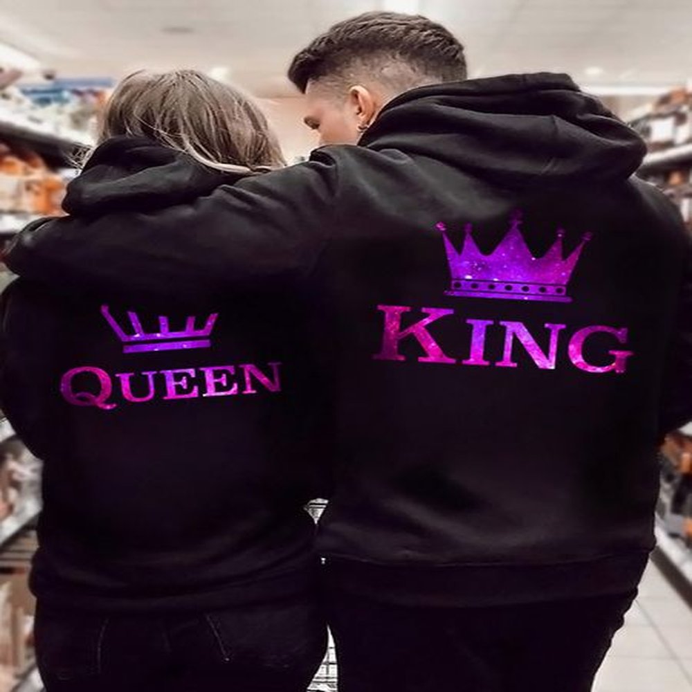 Couple Hoodies King Queen Printed Sweatshirt Starry Sky Style Lovers Sudaderas Fashion Long Sleeve Women Men Hoodies Tracksuits 1218