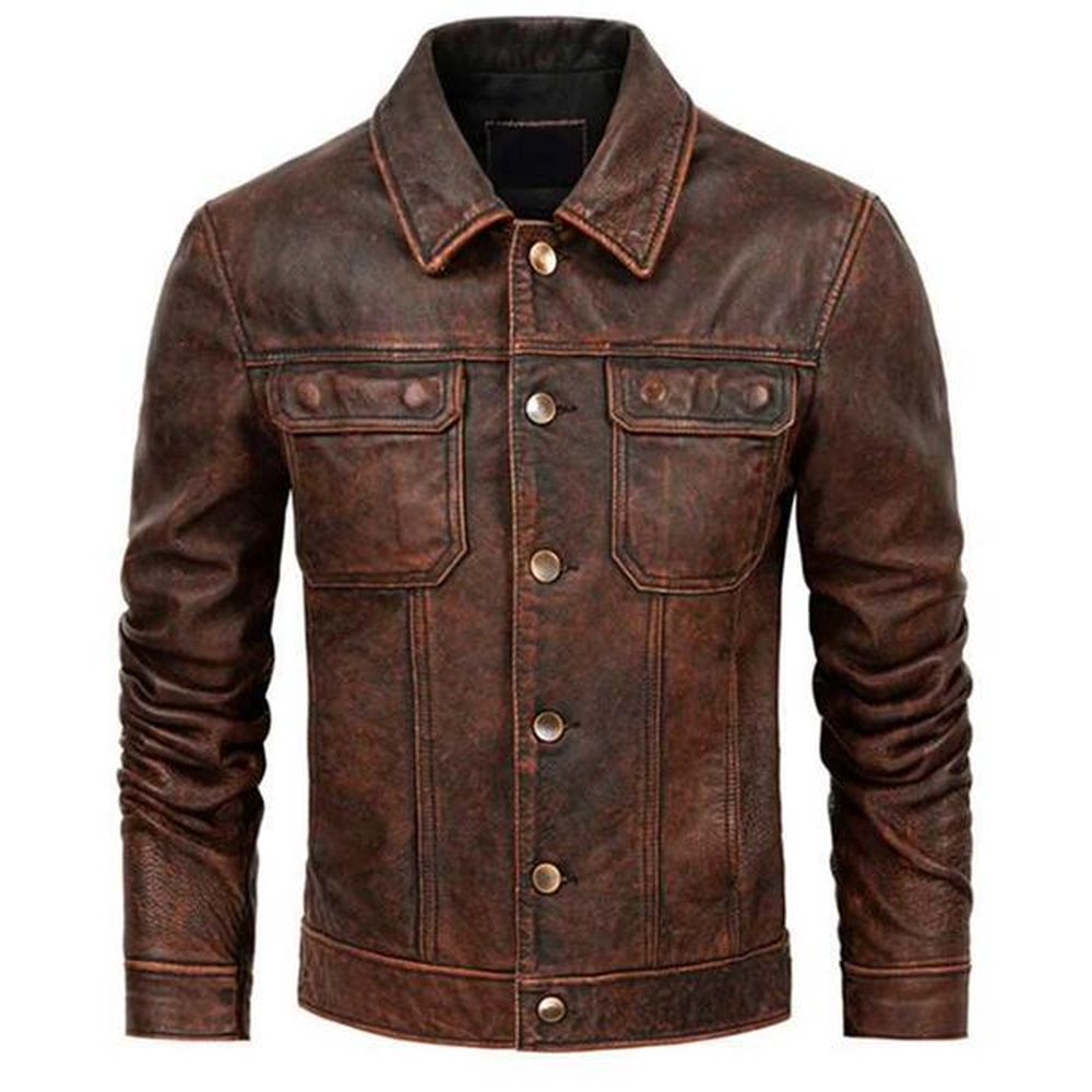 Cow leather jacket mens real cowhide coat mens stone mill retro leather jacket mens clothing mens autumn cowhide coat W240918
