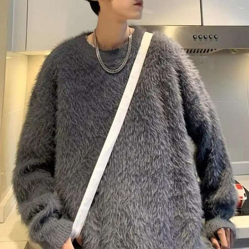 Cozy Oversized Men's Sweaters: Fluffy Round Neck Thickened Pullover For 2024 B2