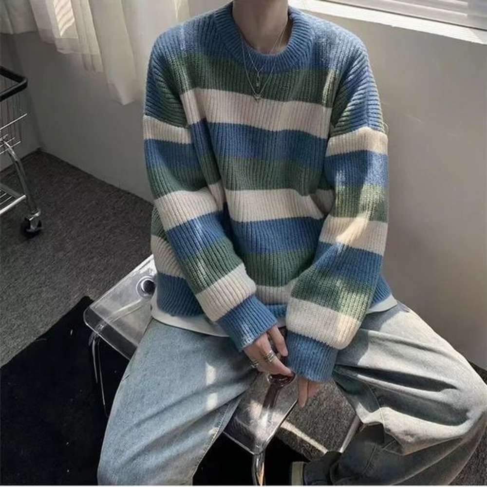 Crewneck Korean Clothes Round Collar Knitwear Thick Mens Knit Sweater in Sweatshirt Vintage Y2k Top Pullovers Male 241220
