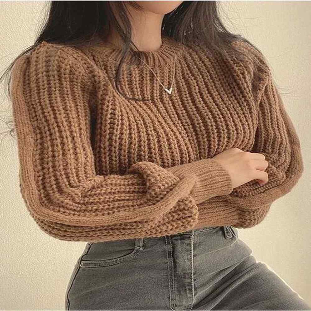 cropped knitted sweaters for women korean fashion loose long