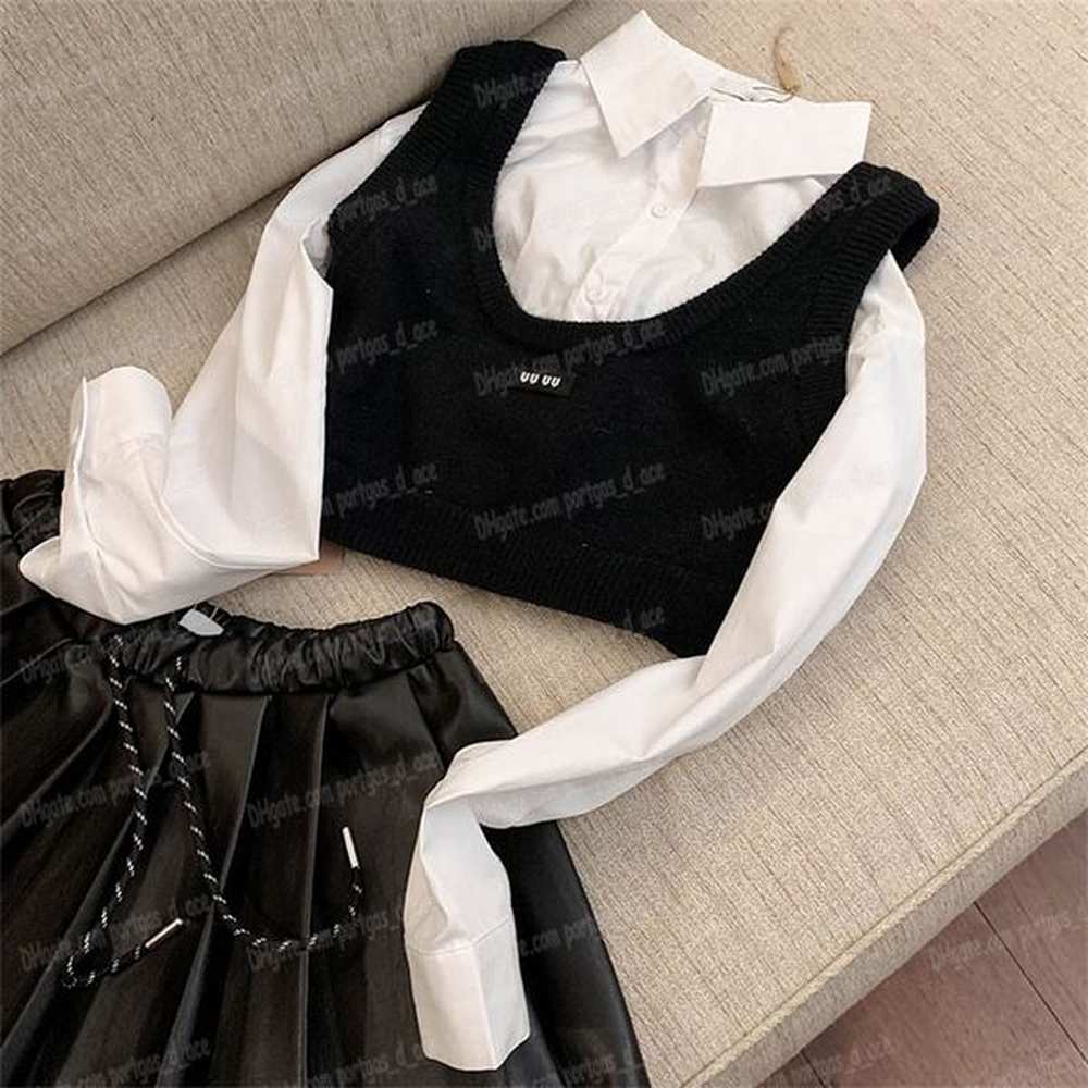 cropped women shirt stylish fake two piece blouse designer knitted