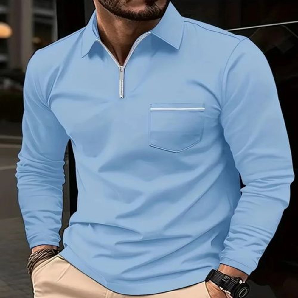 Cross Border SpringSummer Fast Sell Mens Casual Polo Shirt with Buckle Pocket Long Sleeve Sports Dream 240816