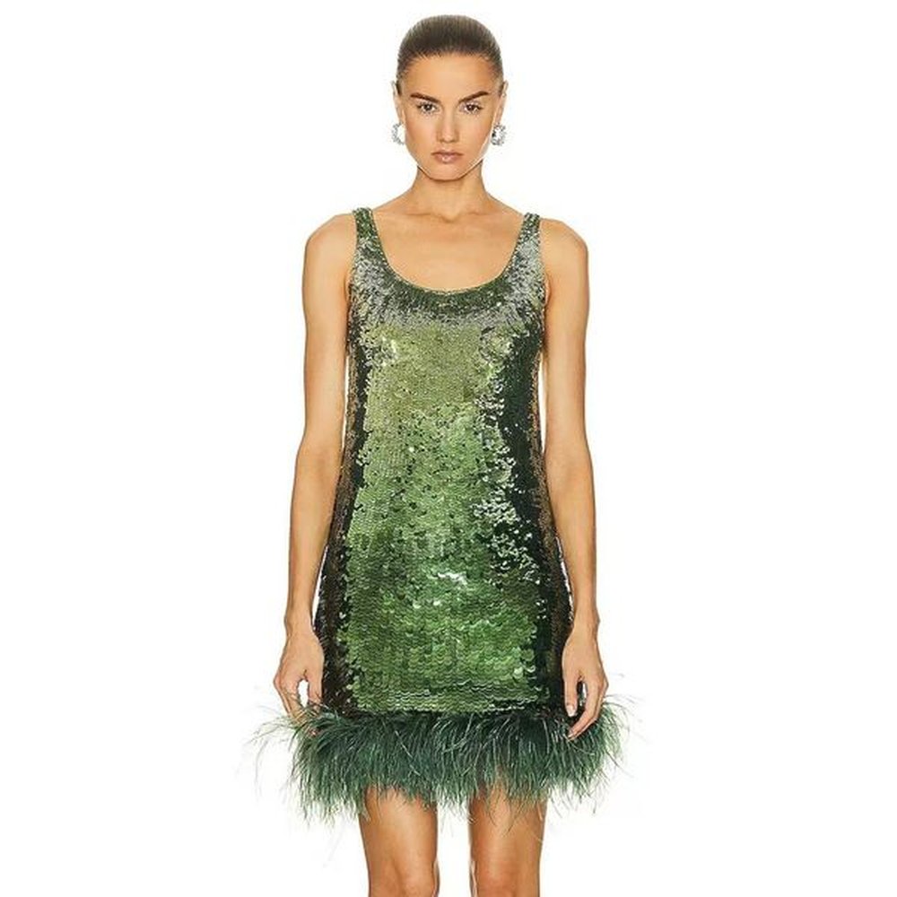 crossborder green shiny sequin dress european dresses runway fashion sexy