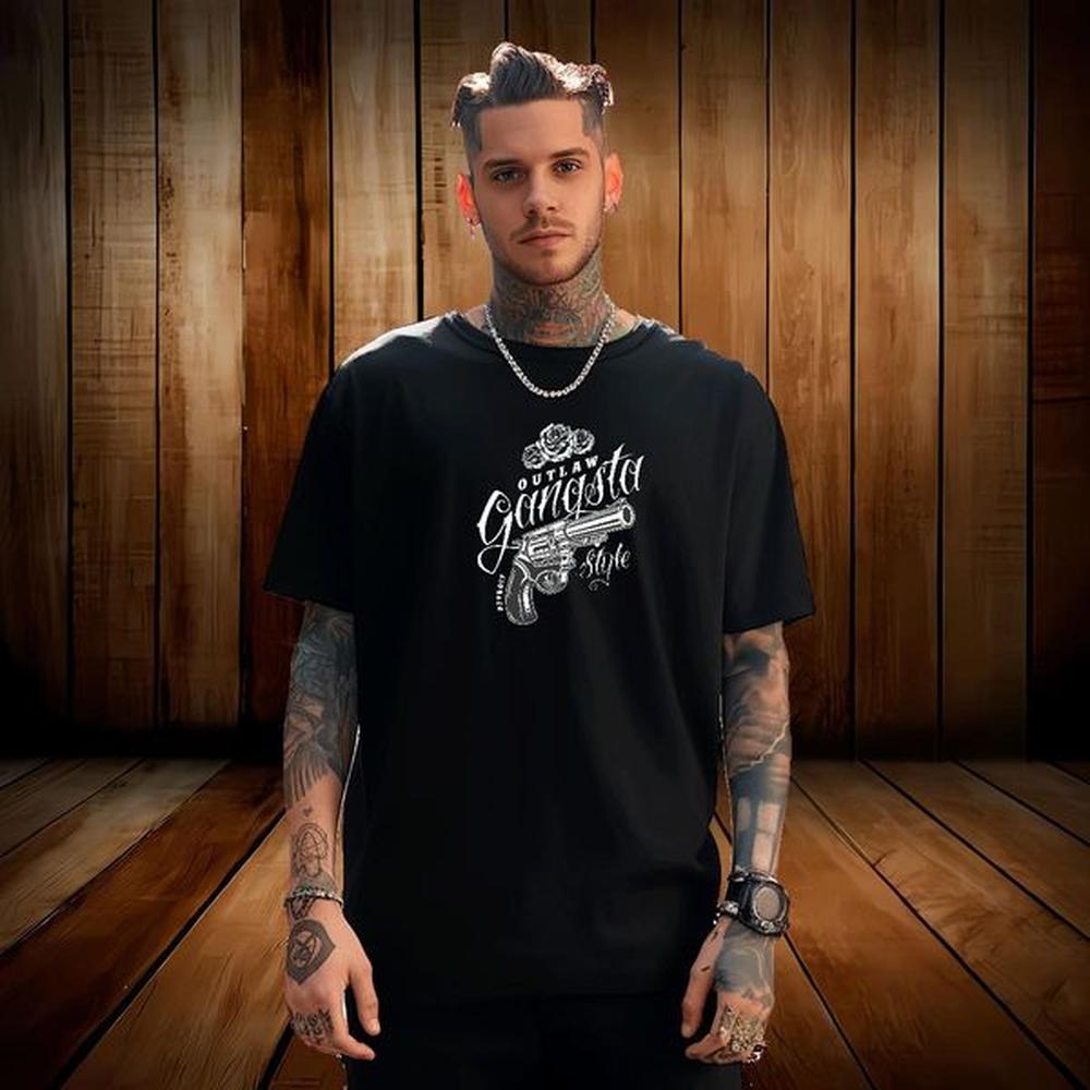 Custom 230g Pure Cotton Mens T Shirts gun Street wear Hip Hop Mens Tshirts Wear Crew Neck Designer Plus Size Custom
