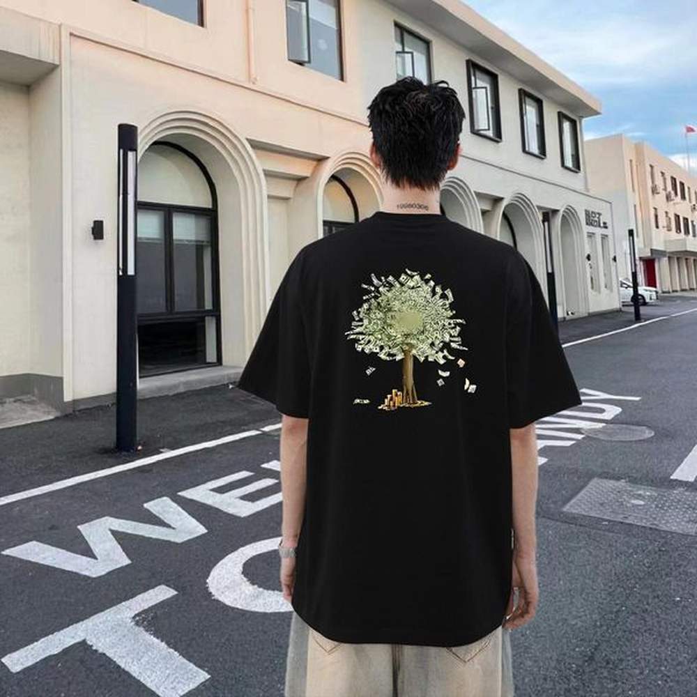 Custom Men T Shirts 230g 100% Cotton tree Casual Beach Tshirts Breathable Short Sleeve Comfortable Couples T Shirts Custom Printing