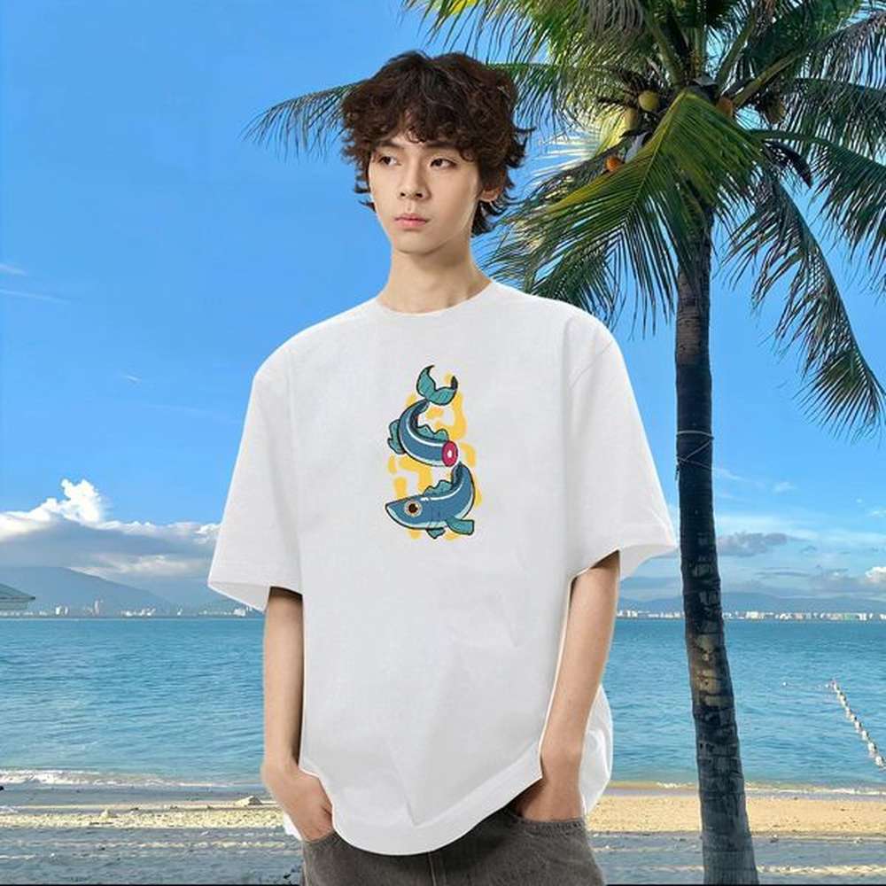 Custom Mens T Shirts 230g 100% Cotton fish Hip Hop Street Tee Shirt Breathable Short Sleeve Cool Tshirts Skull
