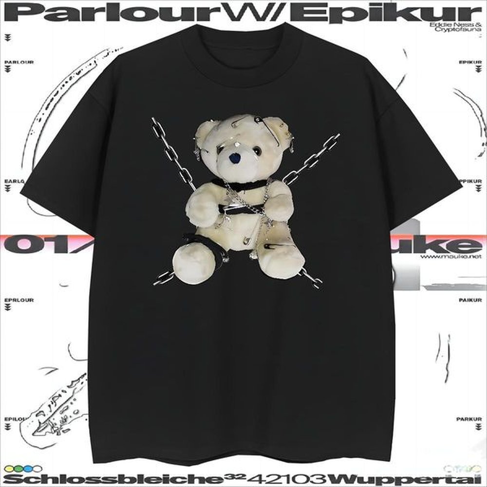 Customized Men Tops Tees bear High Street Hip Hop 230g Cotton Clothes Crew Neck Breathable Loose Fit T Shirts Men Custom Printed
