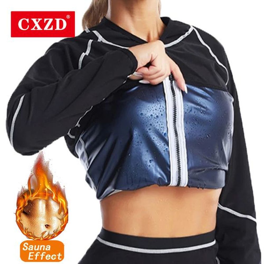 cxzd women sauna shapewear weight loss sweat jacket long sleeve