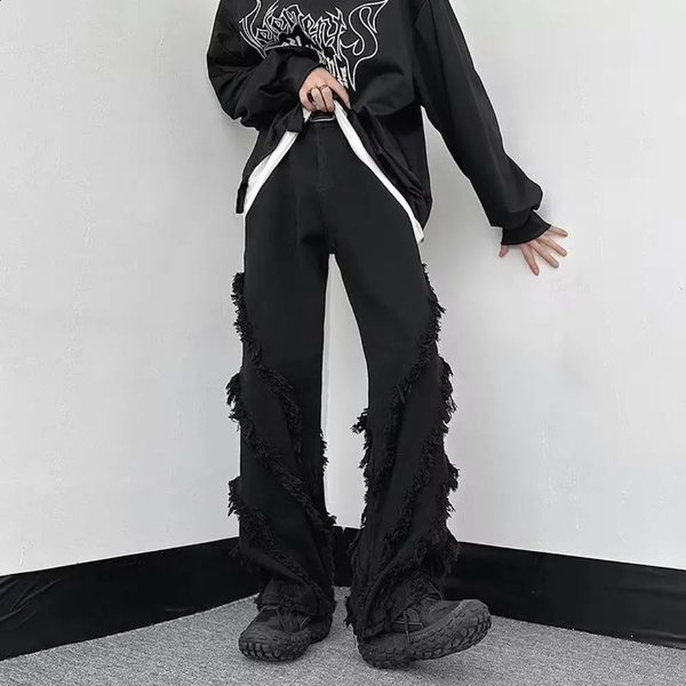 Cyber Y2K Streetwear Black Baggy Stacked Flare Jeans Pants For Men Straight Loose Women Cotton Long Trousers Pantalon Homme 240819
