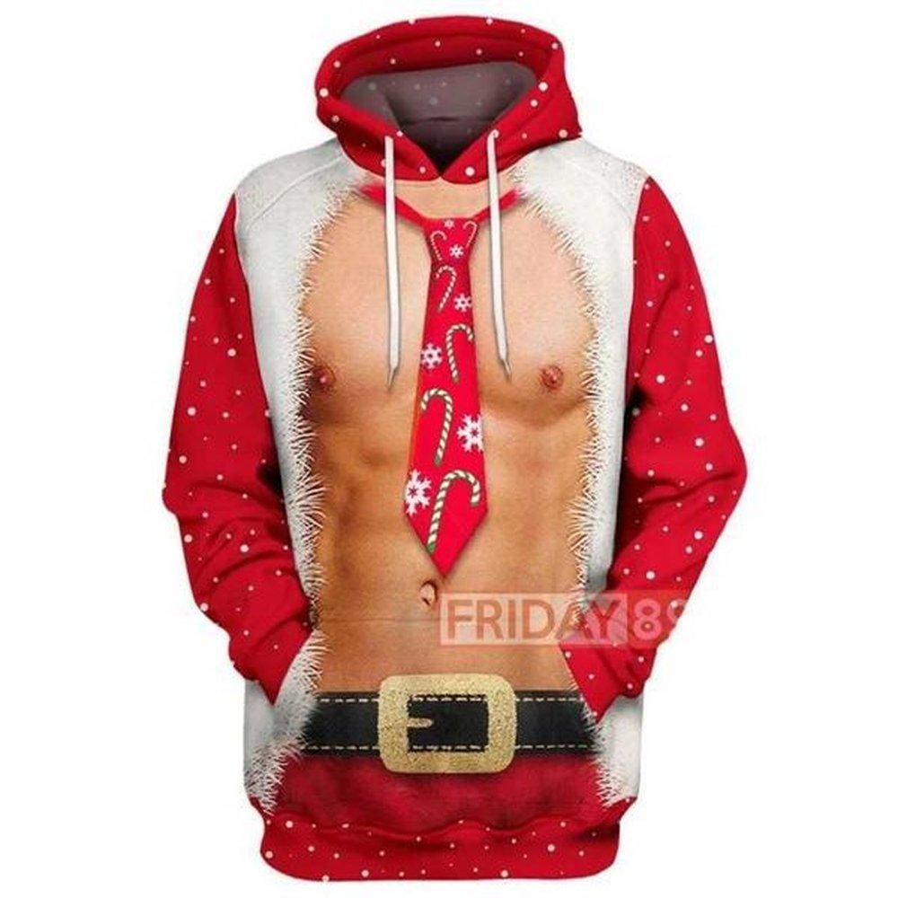 3D Printed Christmas Santa Claus Pullover Hoodie For Men Women Funny Muscle Ugly Graphic Cosplay Sweatshirt Coat Clothes LX241113