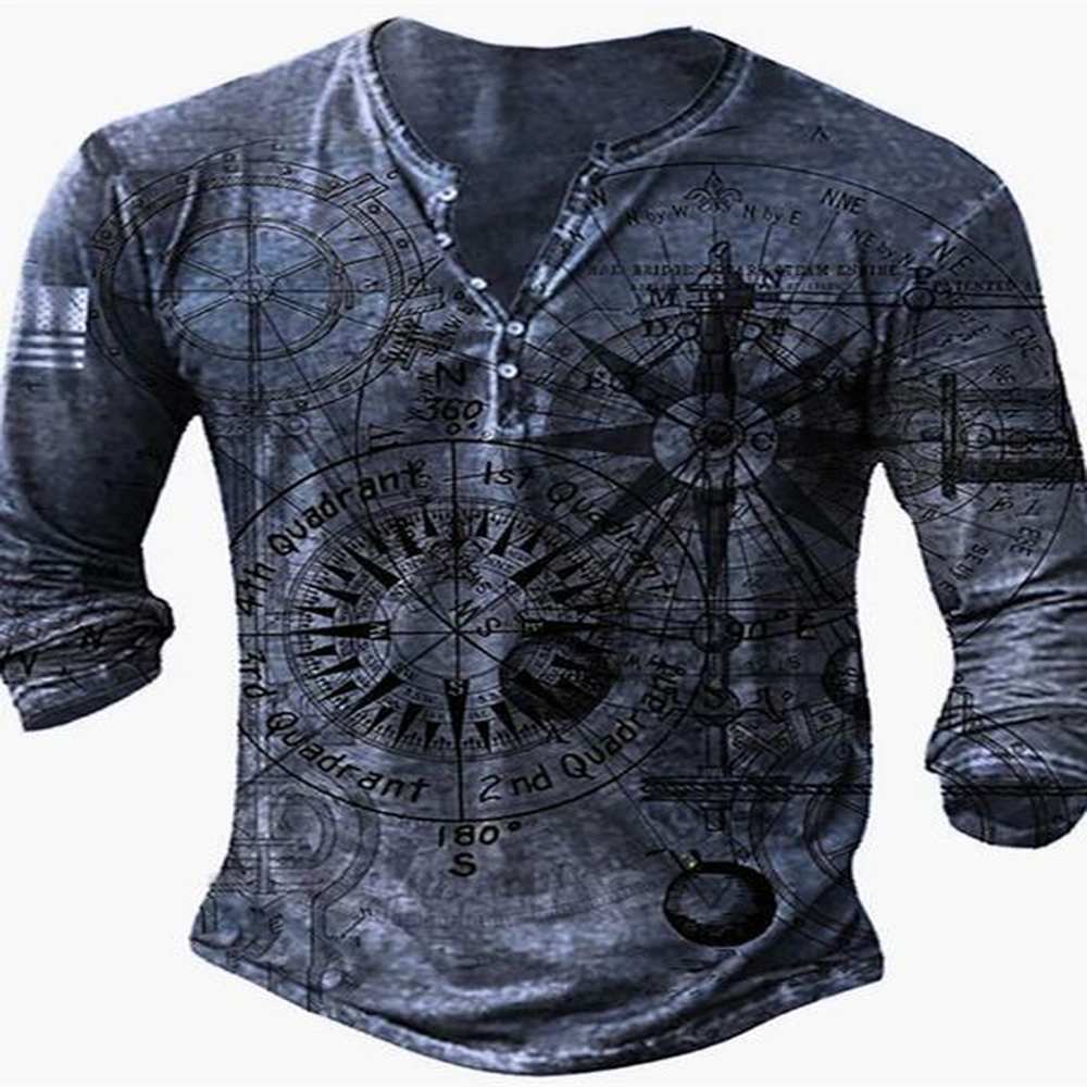 3D retro button down V-neck short Slve Gothic T-shirt for men oversized mens punk Strt Wear Brazil Spain T-shirt W241026