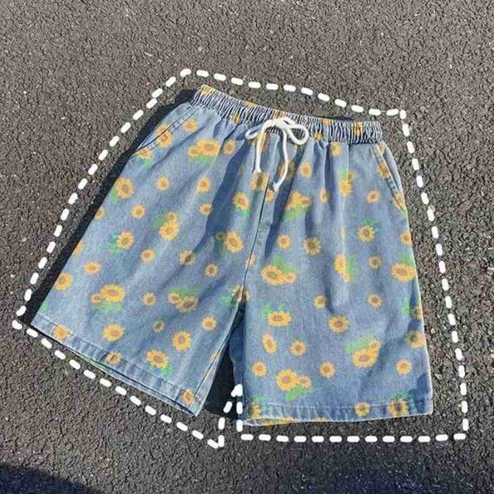 Daisy Denim Shorts Mens 2023 Summer High Street Capris Women Techwear Oversize Leisure Beach Pants Unisex StreetwearXJ241206