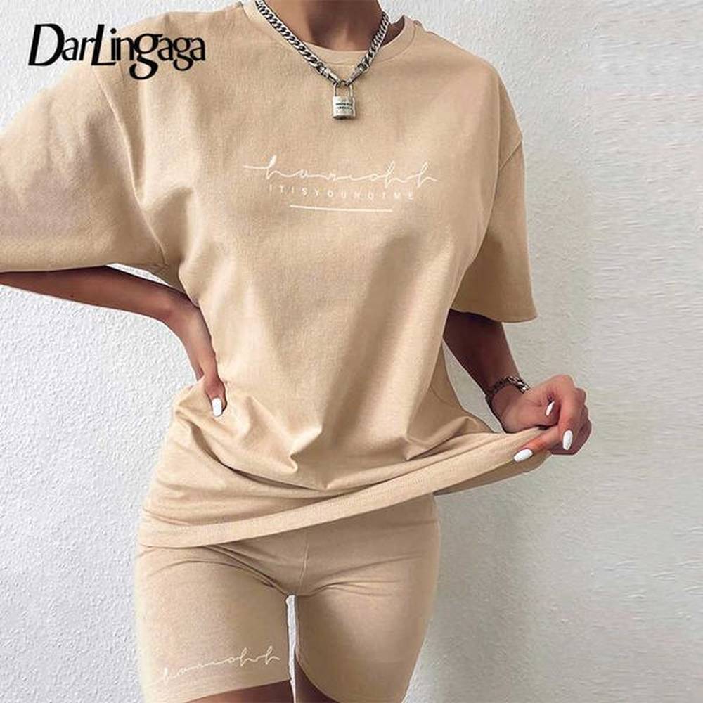 darlingaga casual letter print workout two piece set tracksuit women