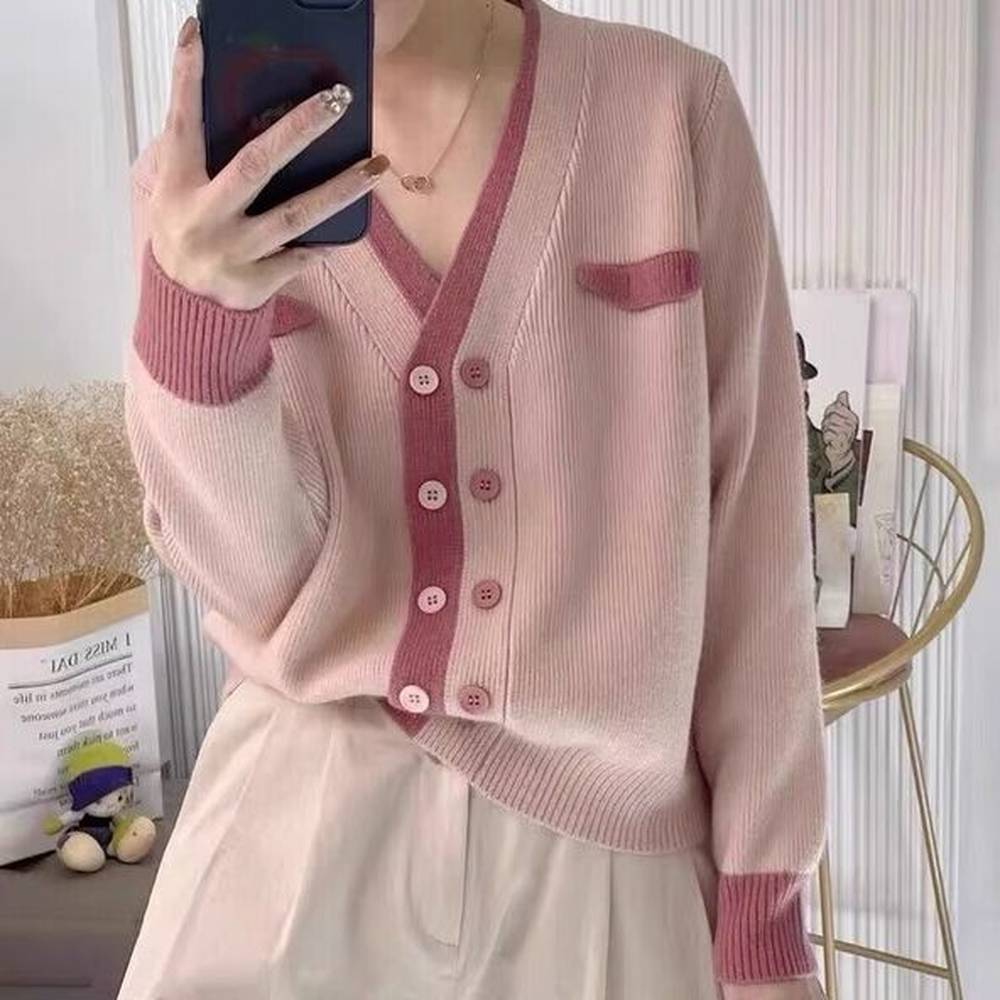 ddmytoys autumn new versatile double breasted western v neck sweater