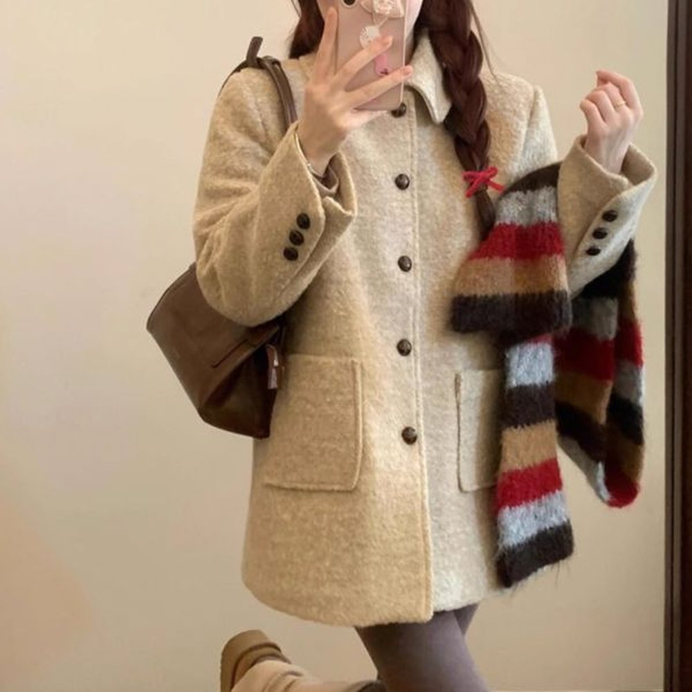 ddshort cotton woolen coat for women highji style niche casual