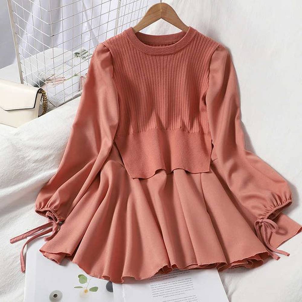 deat autumn arrivals long sleeve o neck knitted patchwork high
