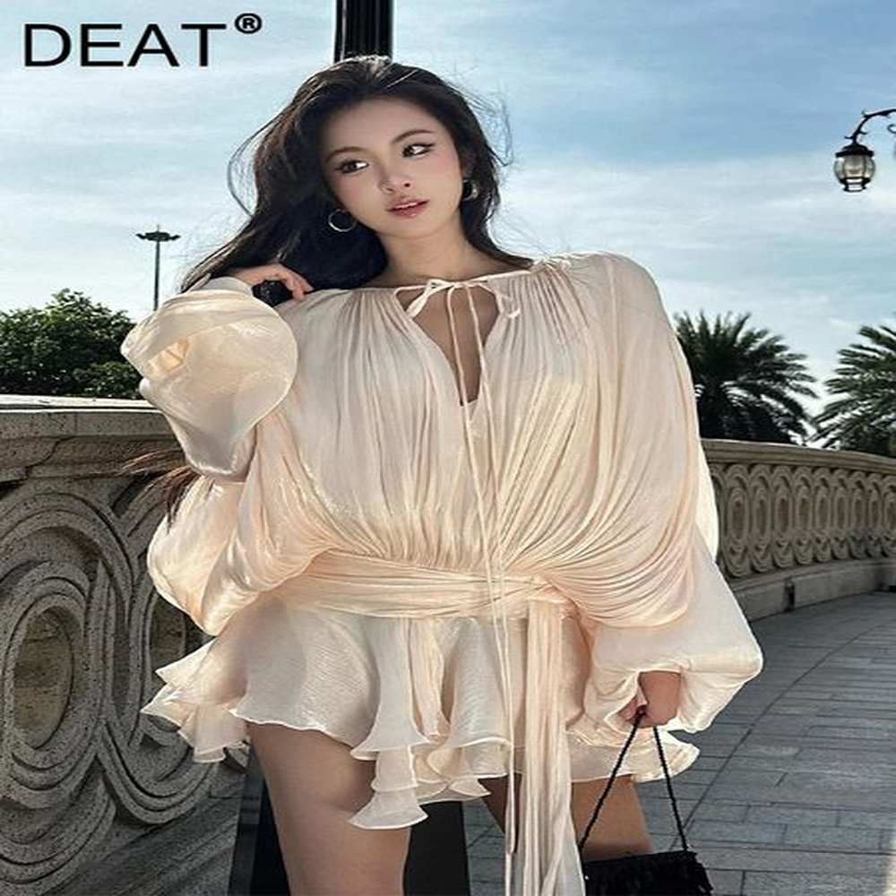 deat elegant dress vneck pleated laceup unce train short solid