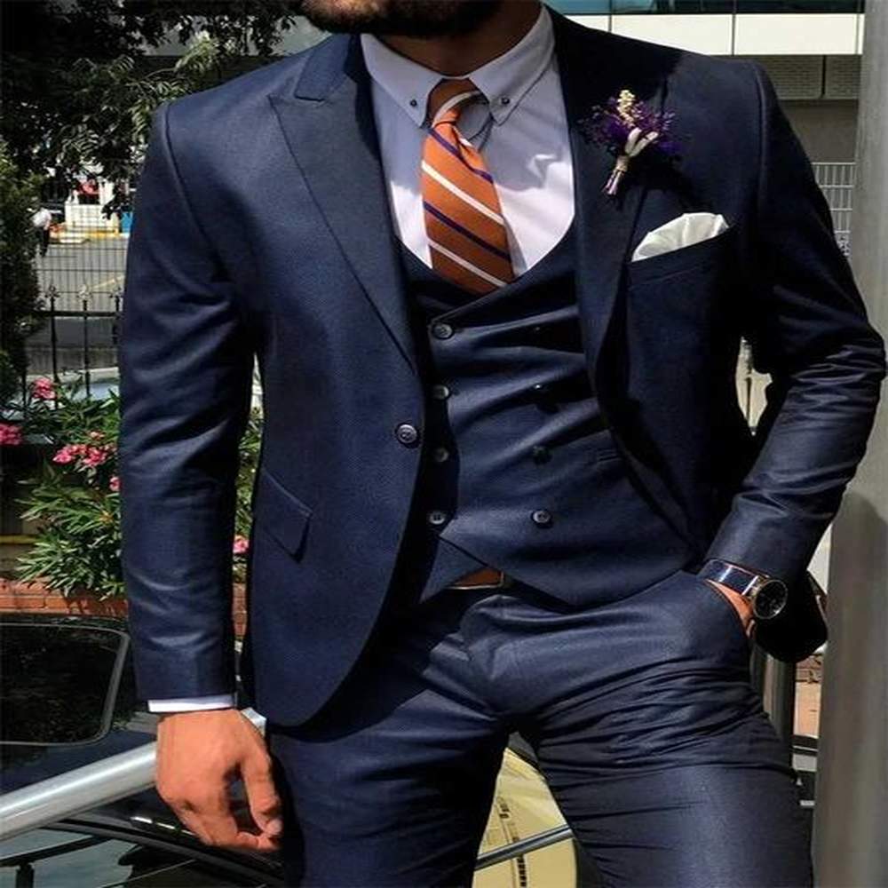 Deep Blue 3-Piece Ultra Thin Mens Fashion Set Cutsom Groom Wedding Evening Dress Ball Wedding Dress Custom Mens Clothing Homme Mariage W2411