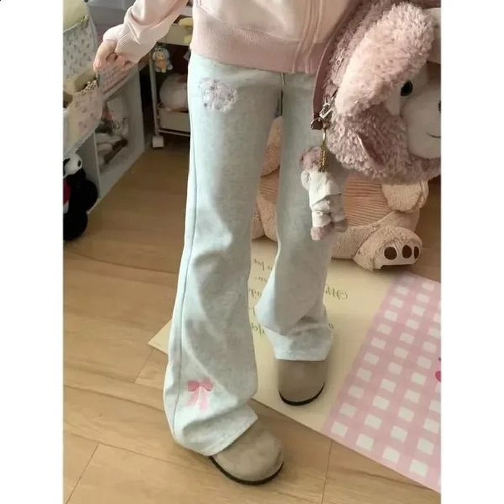 deeptown japanese bow y pants women vintage wide leg causal