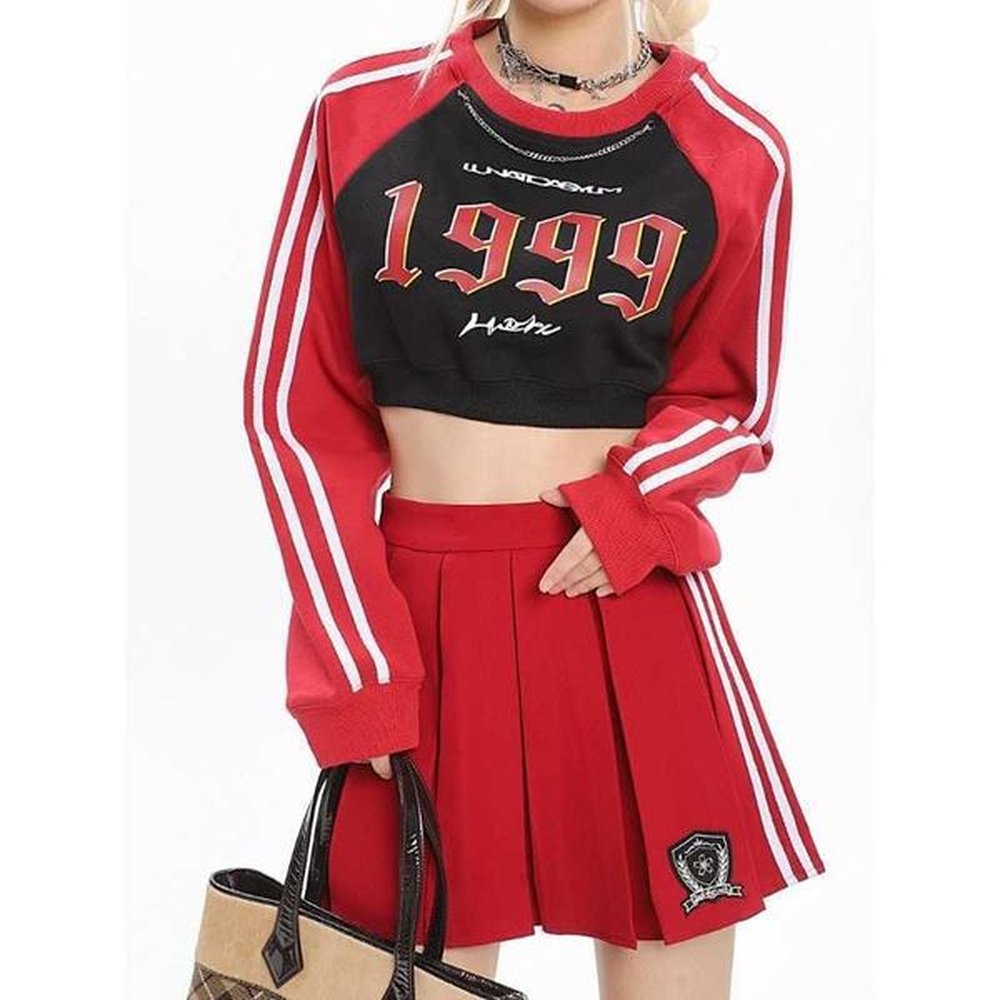 deeptown yk gyaru red cropped sweatshirts women vintage s streetwear
