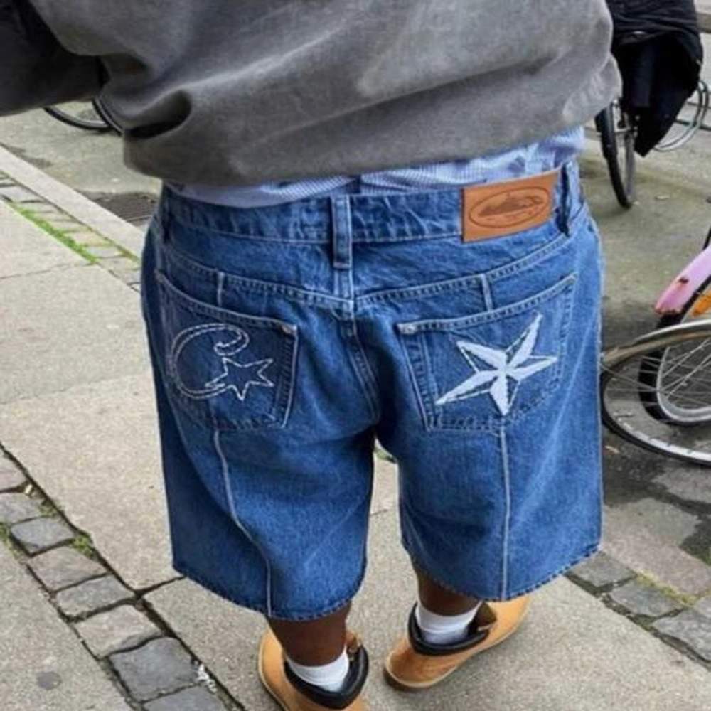 DEEPTOWN Y2k Hip Hop Denim Shorts Jorts Mens Streetwear Harajuku Fashion Casual Punk Rock Gothic Wide Leg Baggy ShortsXJ241206