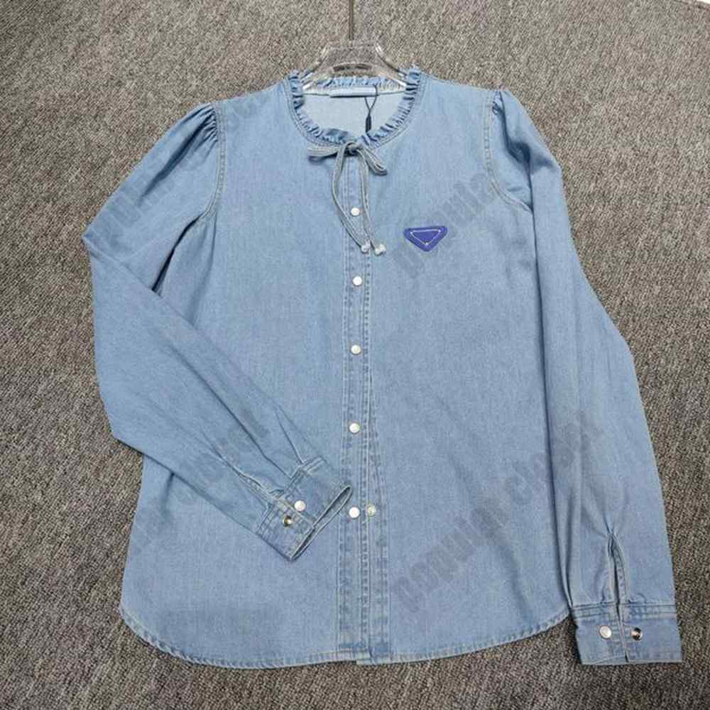 denim cute girls blouse triangle letter shirts long sleeves soft