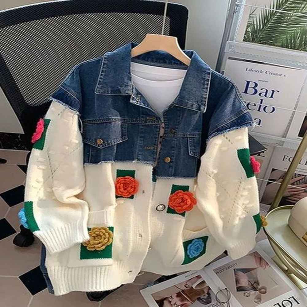 denim jacket women heavy industry embroidery european spring autumn fashion