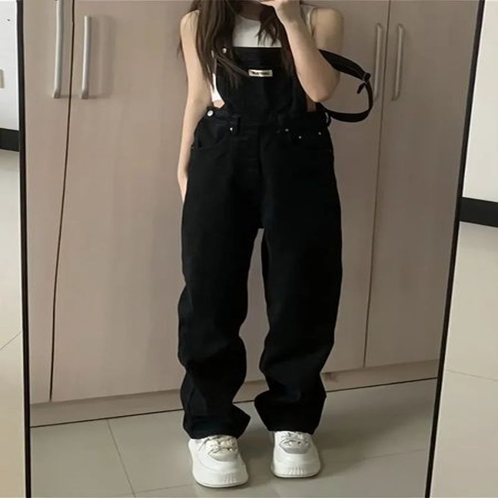 denim jumpsuits women preppy style spring strap ulzzang high street