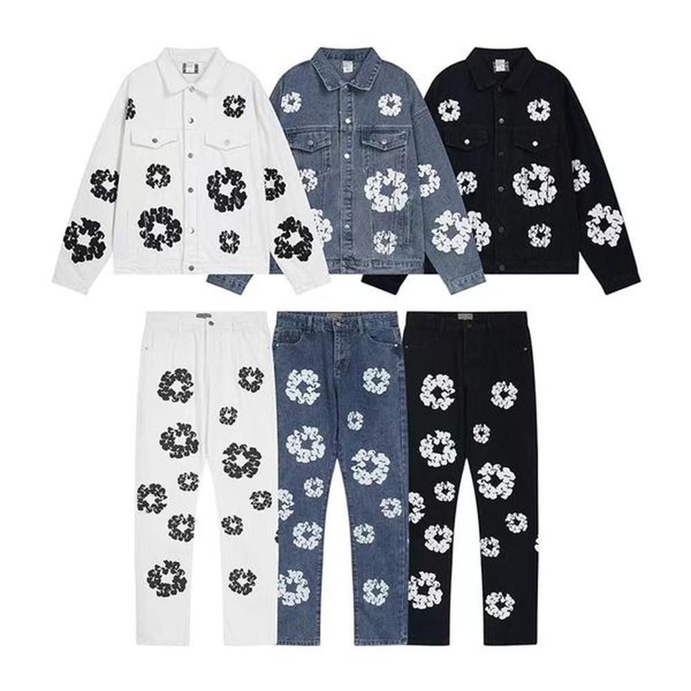 Denim kapok Tears printed trendy casual denim jacket jacket mens and womens trendy jeans set street hip-hop trendy vtg jacket