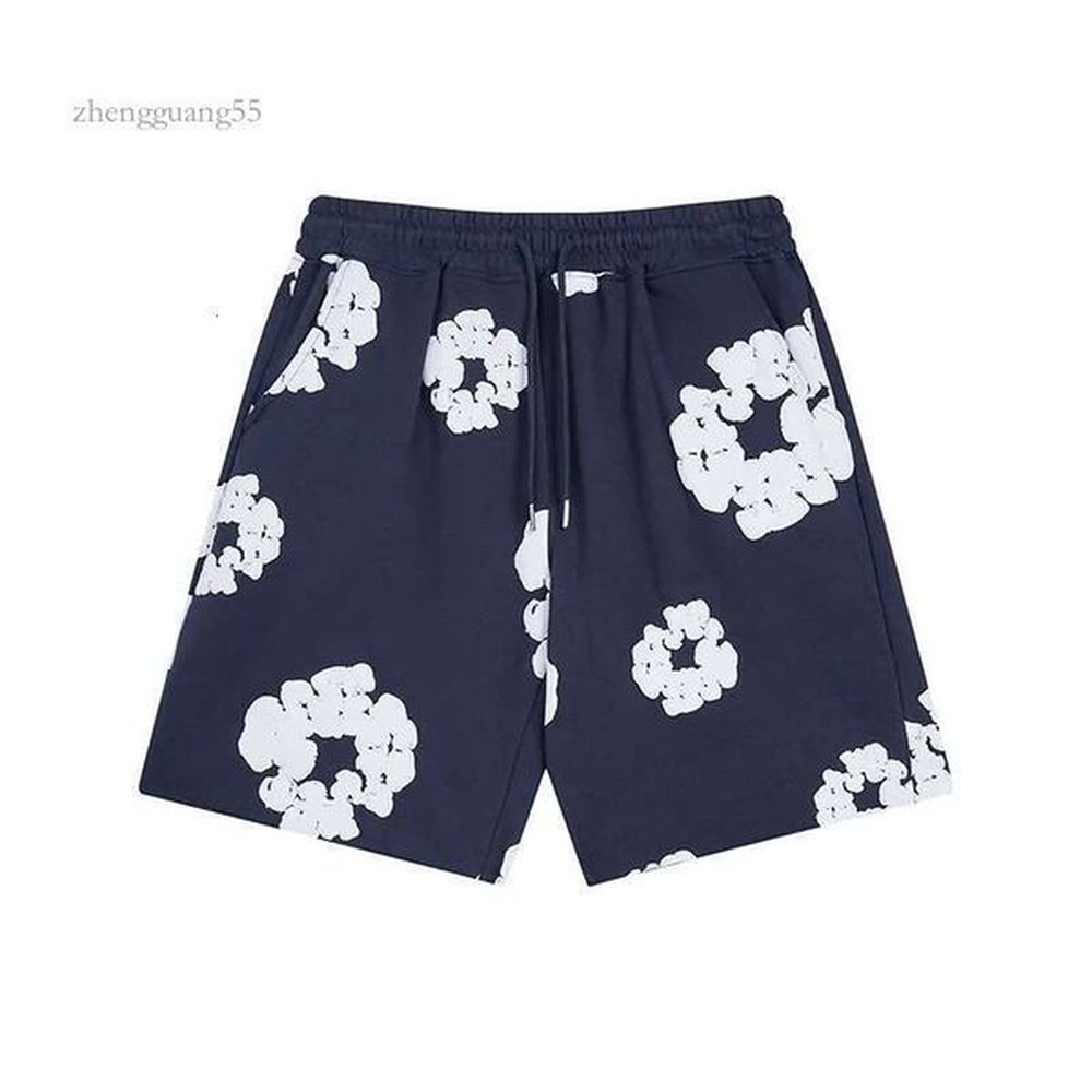 Denim Mens And Women Shorts Designers Streetwears Classic Puff Flowers Shorts Holiday Beach Pants Sweatpants Women Summer Fashion Leisure St
