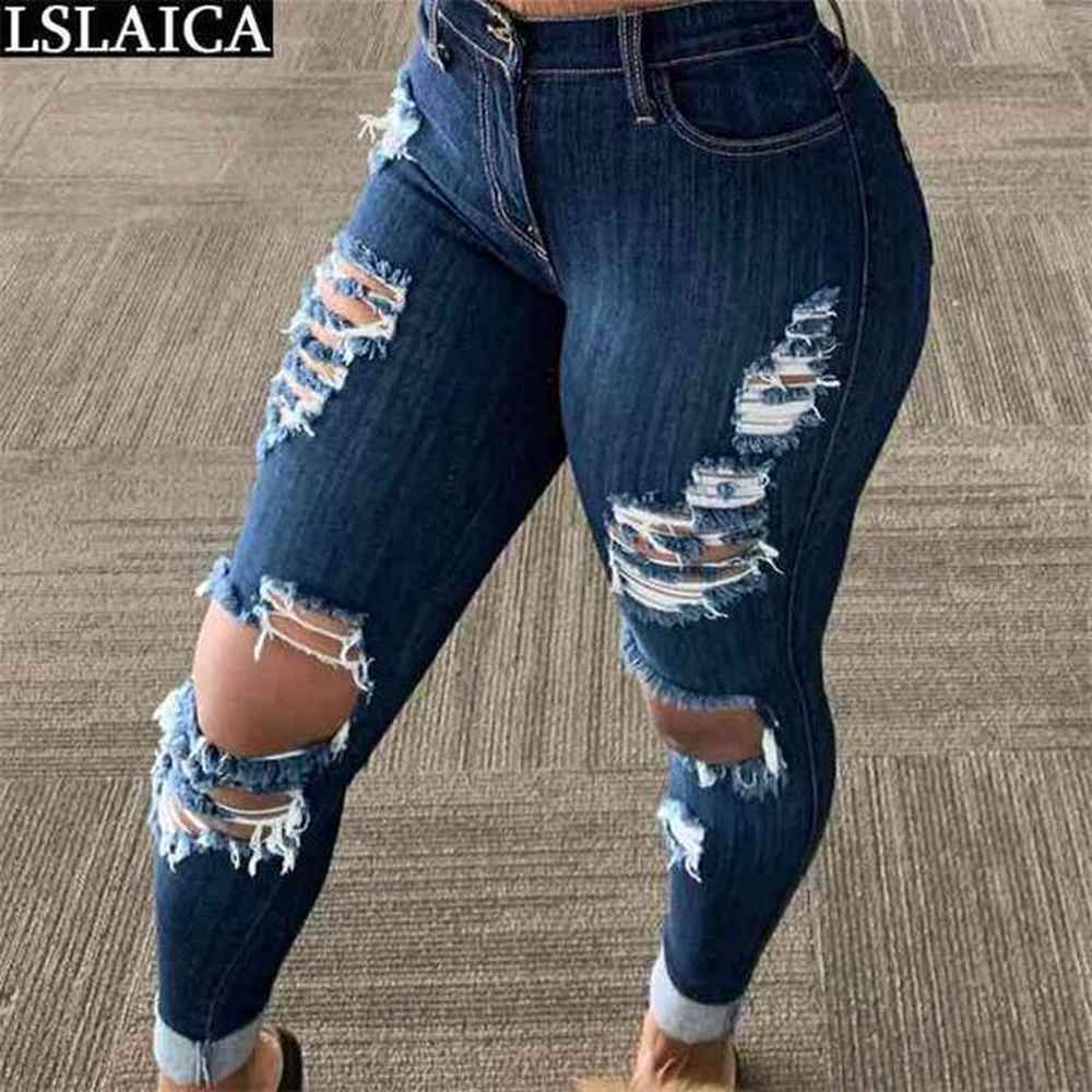 denim pants women fashion hole tassels skinny mid waist jeggings