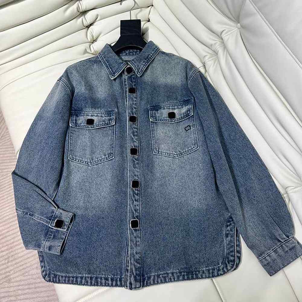 denim shirts coat embroidery letter blouses jacket retro designer blue