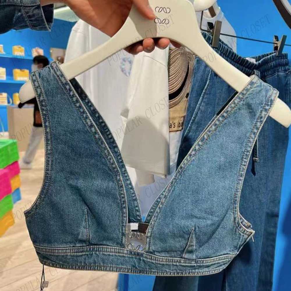 denim tanks outer wear underwear metal sexy deep v wide
