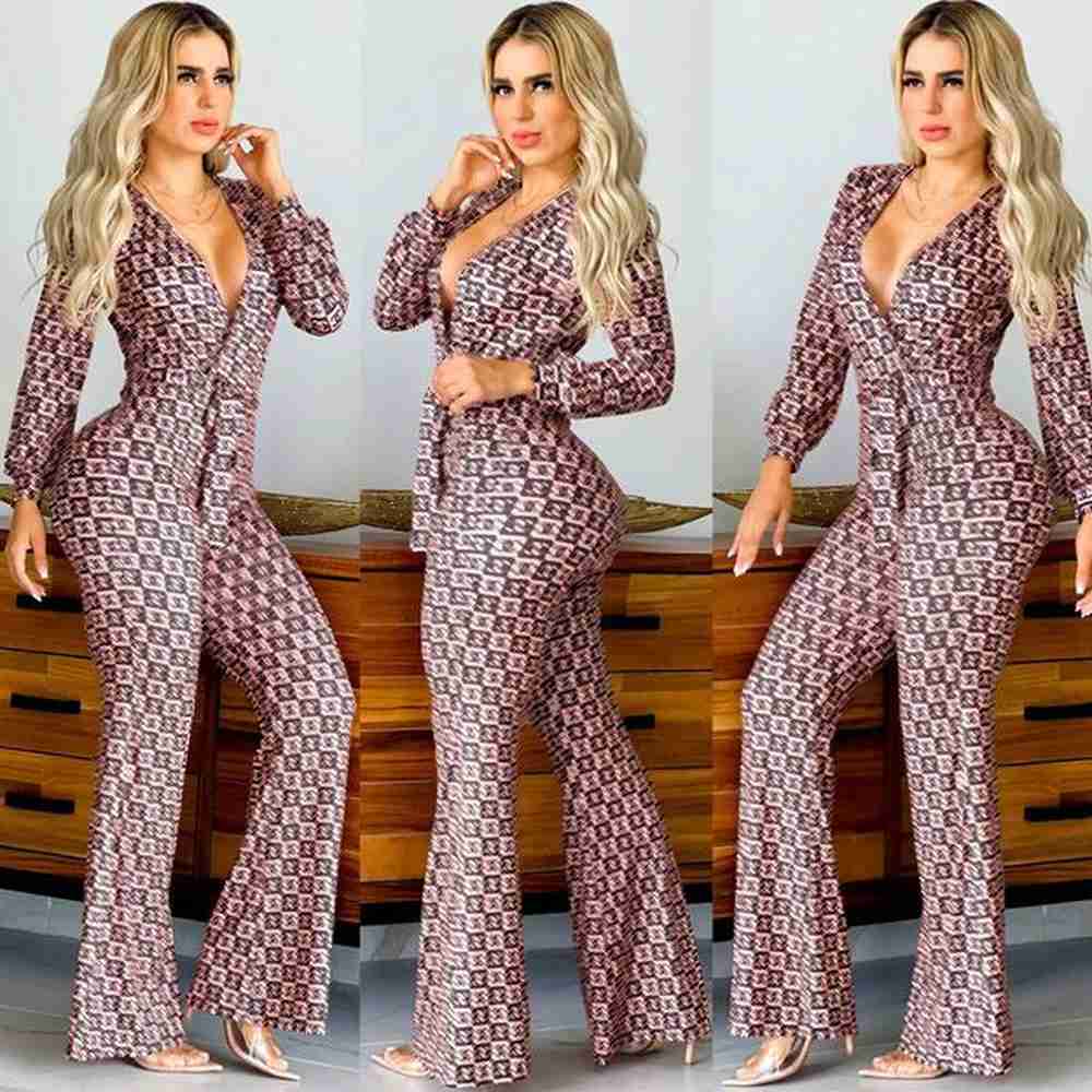 designer autumn new womens fashion casual jumpsuit womens printed chestless
