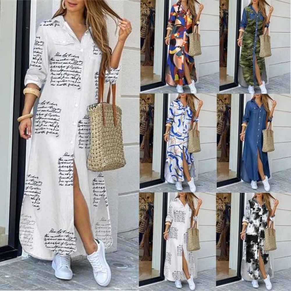 designer casual summer sexy dresses plus size fashionable shirt button