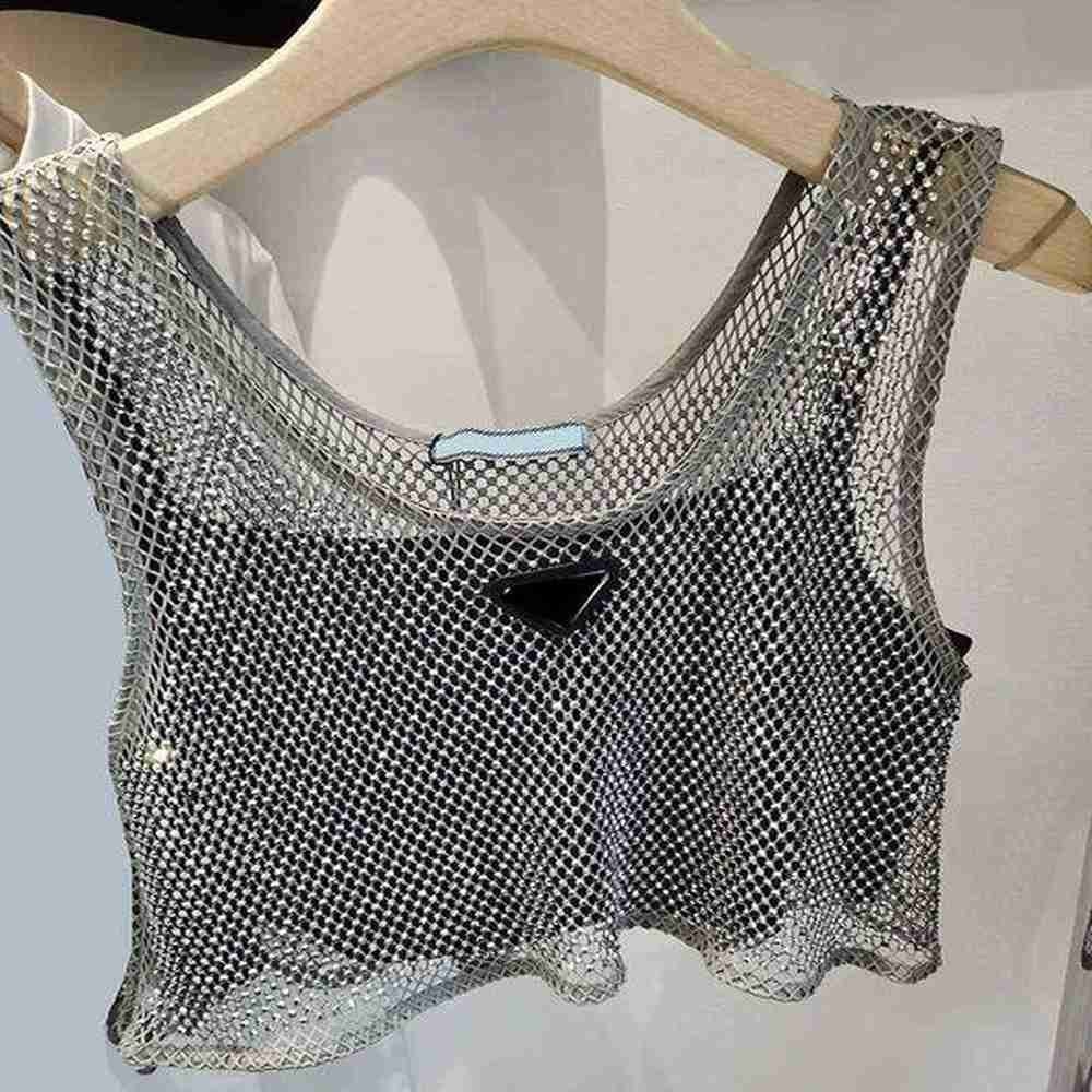 designer clothing fashion temperament triangle badge diamond vest suspender top