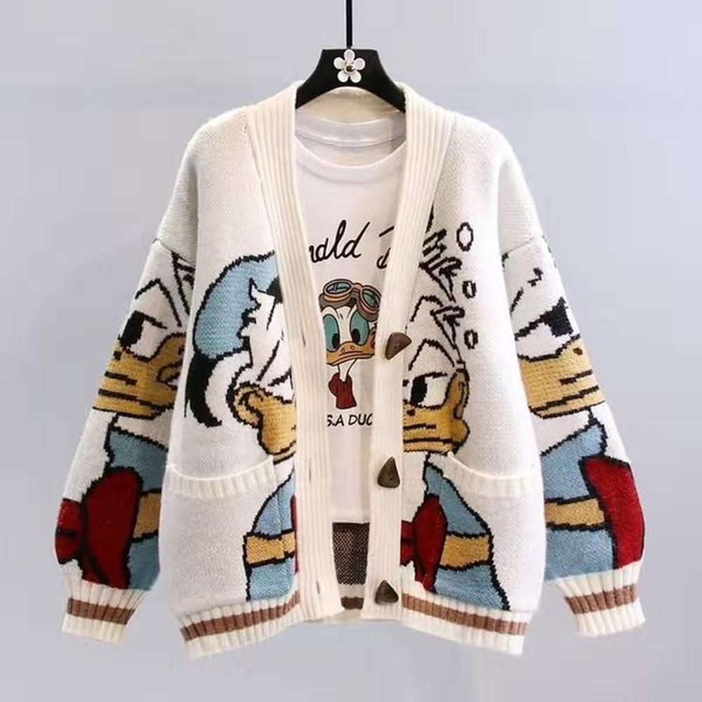 designer coat tracksuit cartoon jacquard sweater womens loose outer wear