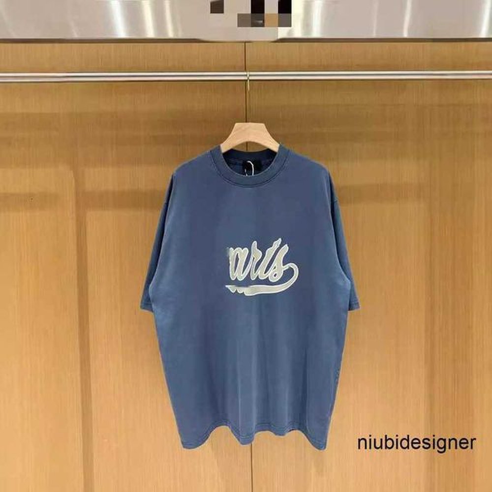 Designer Designer B Home Paris Correct High Quality 24SS Printed Water Washed Haze Blue Short Sleeve Classic Trendy Versatile Couple's