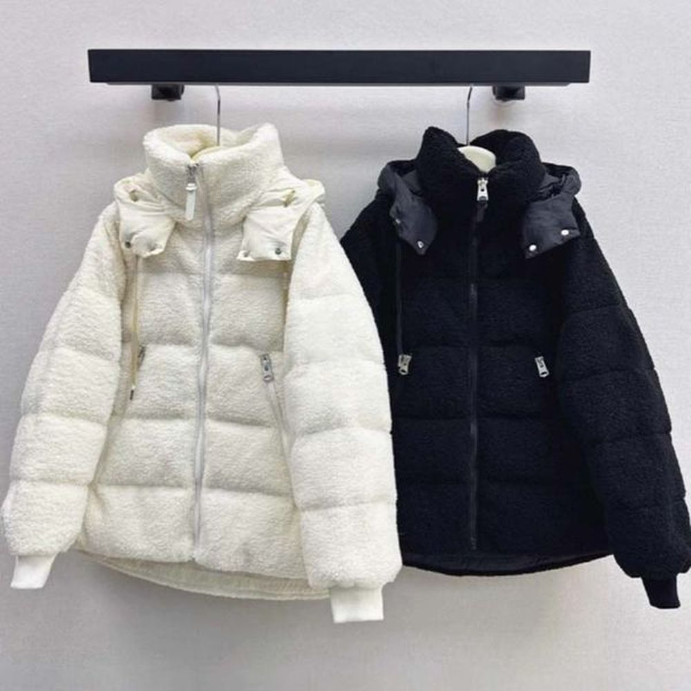 designer down jacket women short thick hooded puffer jacket zipper