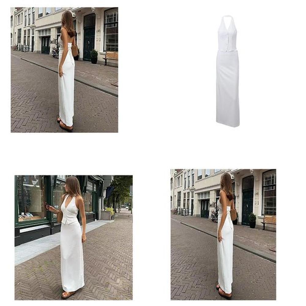 designer dress luxury halter trend fashion cotton vneck sexy two