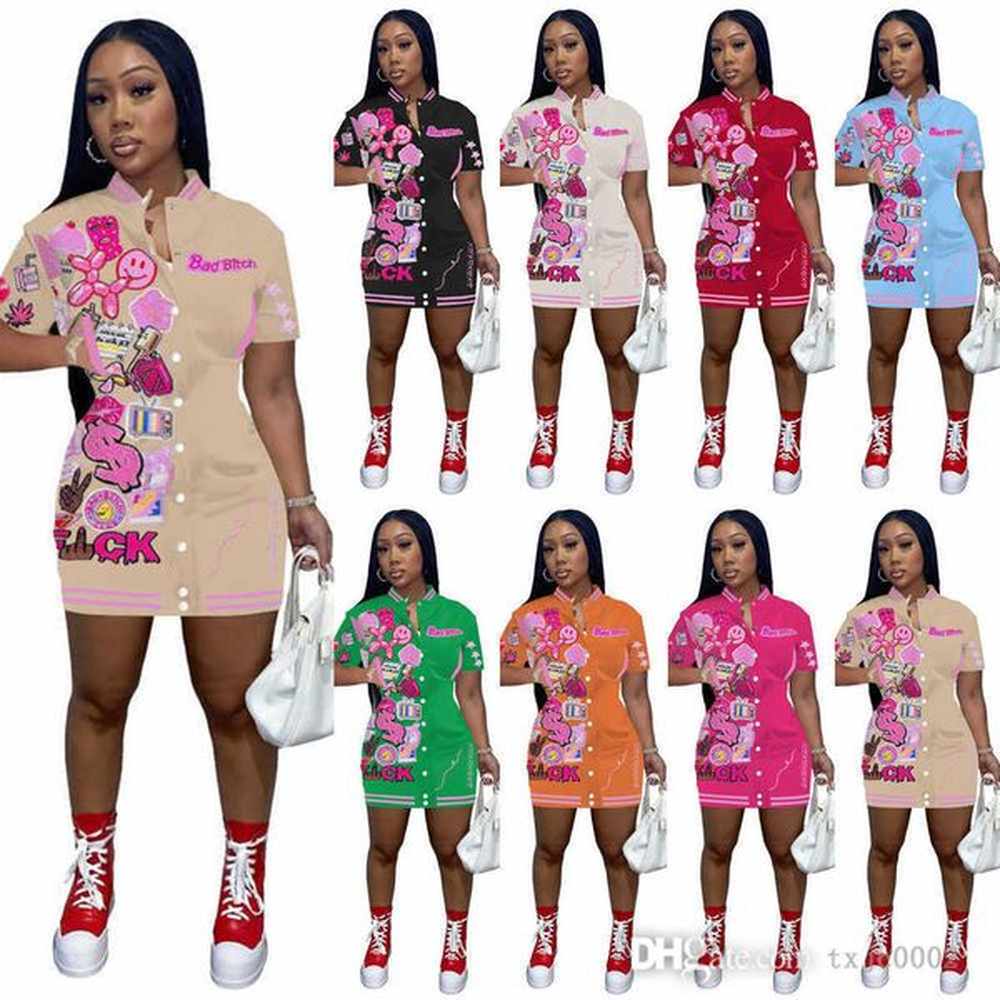 designer dress womens summer clothing slim button baseball jersey