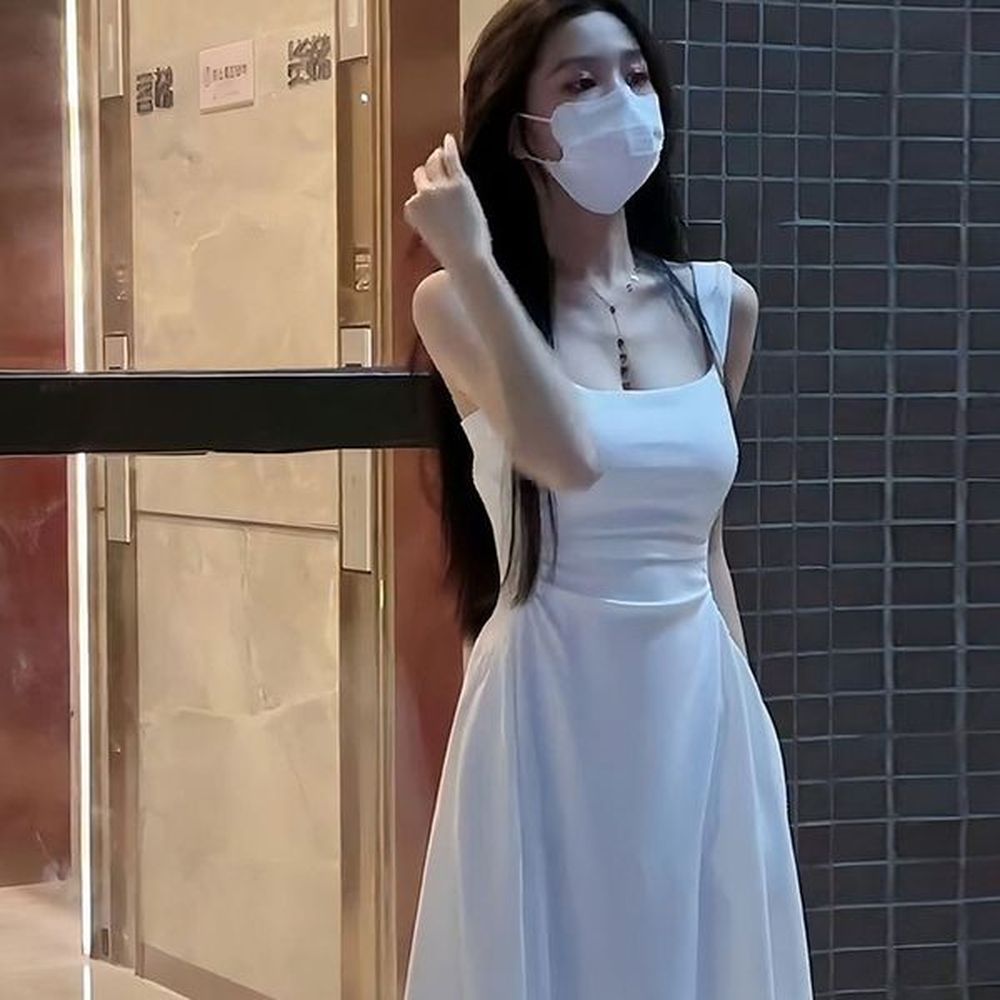 designer dresses white halter dress summer new french tea